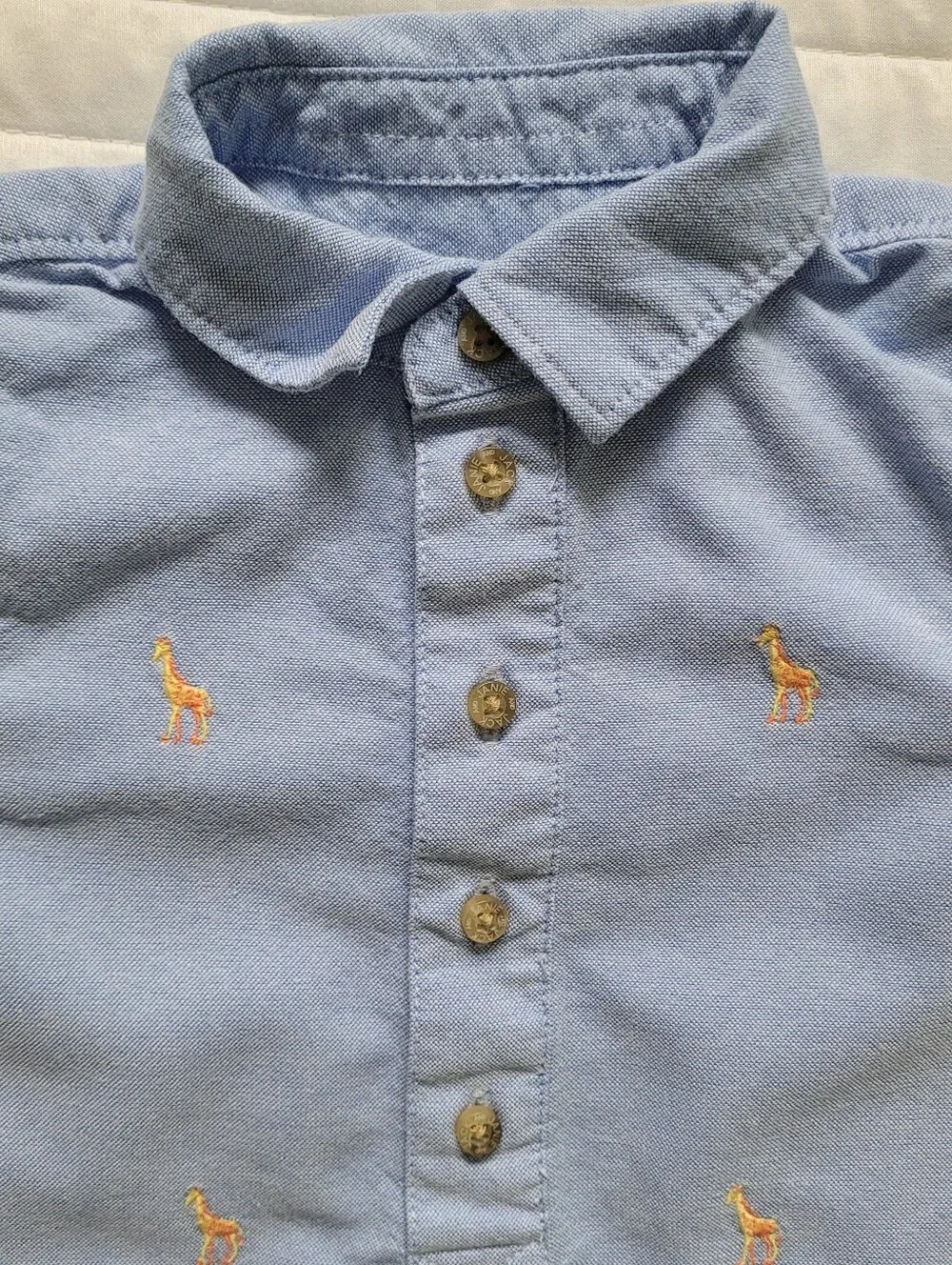 Janie and Jack Light Blue Romper with Giraffe Embroidery - Size 6-12 months